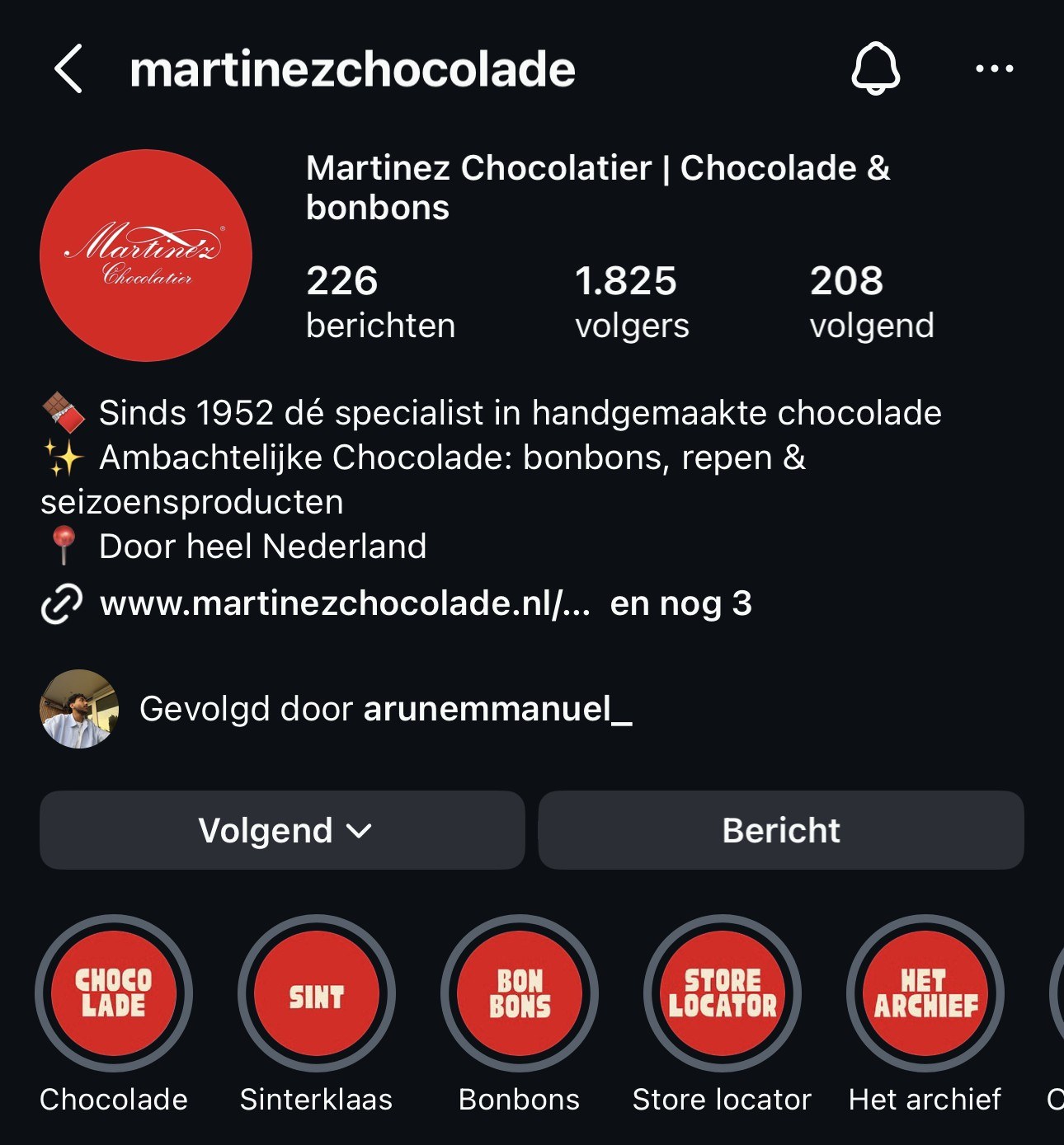 De Instagram-feed van Martinez Chocolade zoals die er nu bij staat, deel 1